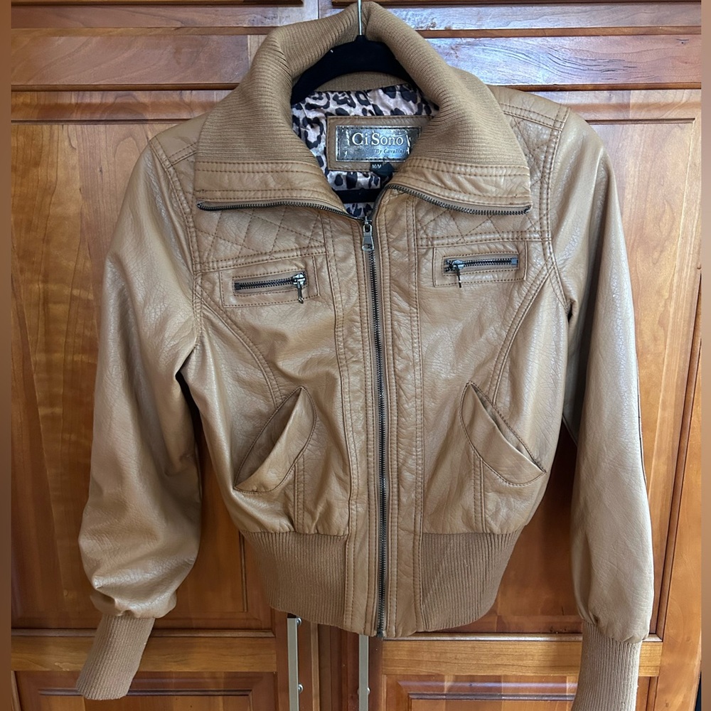 Women’s faux leather bomber jacket